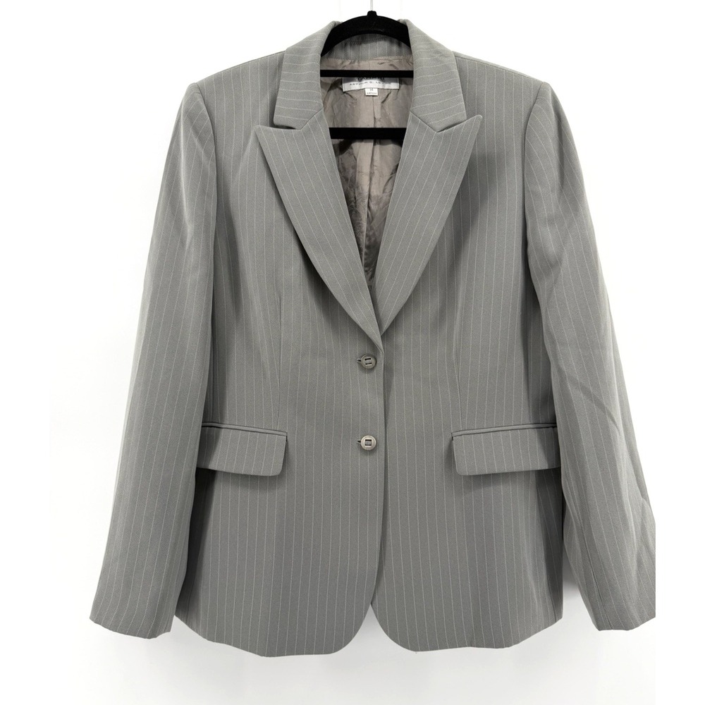 Tahari Arthur S. Levine Sz 14 Gray Striped Two Button Blazer Career Business EUC